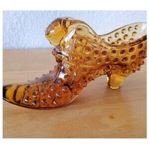Fenton Glass Shoe Slipper Amber Hobnail Unmarked